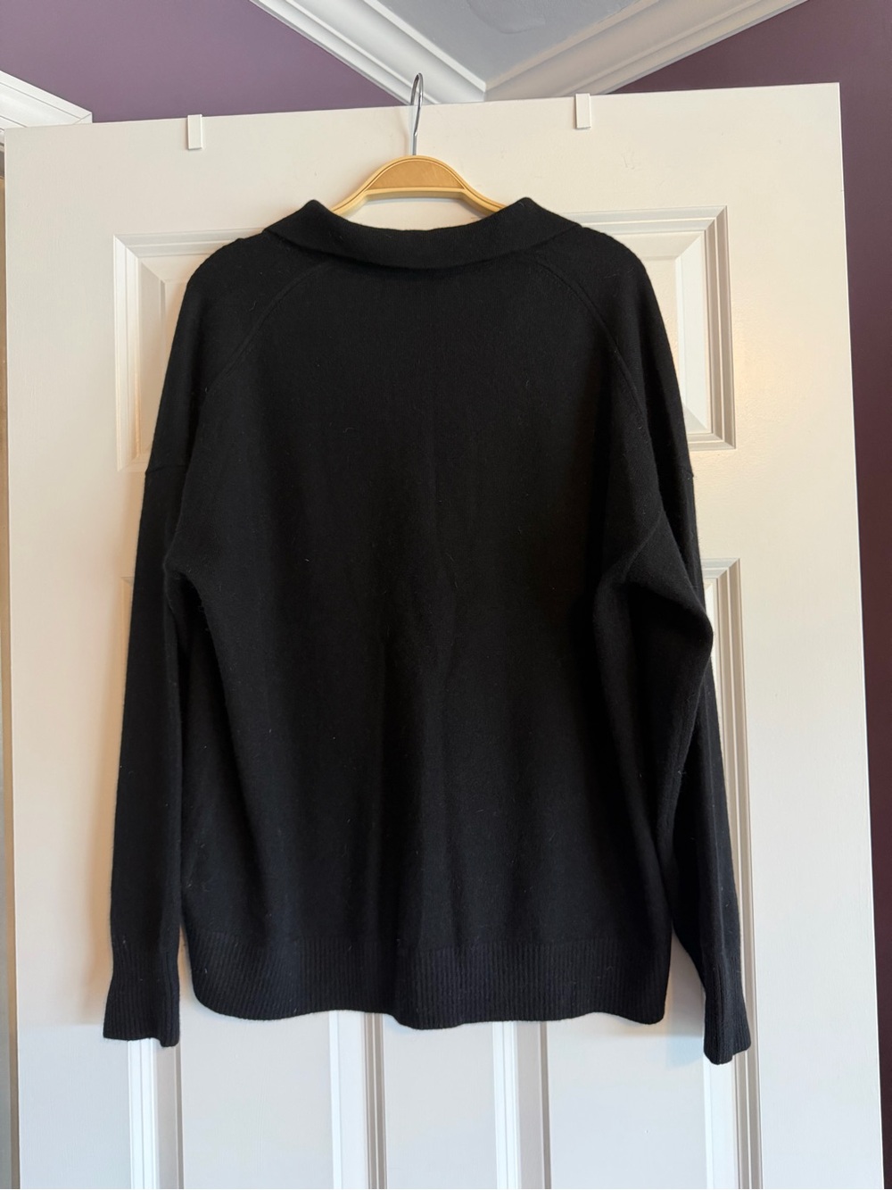 Quince Mongolian Cashmere Polo Sweater Black V-Neck - Picture 2 of 5